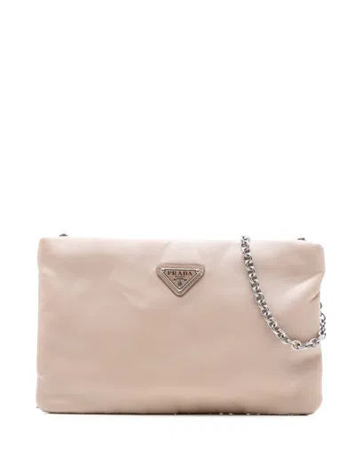 Pre-owned Prada 2000-2013 Tessuto Clutch With Chain Crossbody Bag In Brown