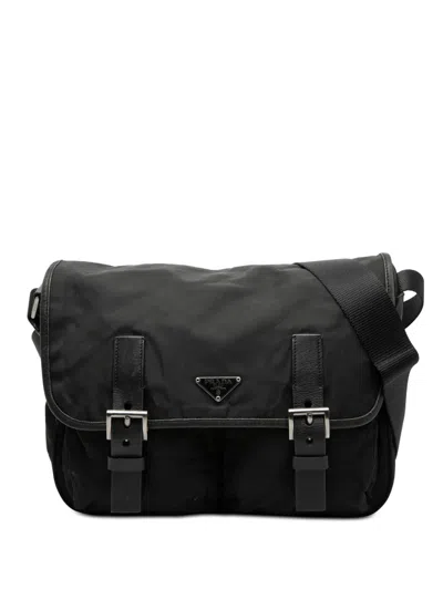 Pre-owned Prada 2000-2013 Tessuto Double Buckle Messenger Bag Crossbody Bag In Black