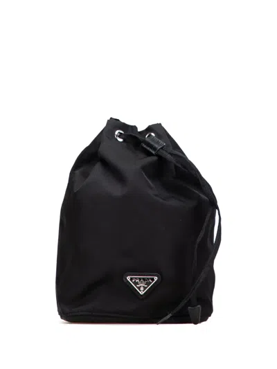 Pre-owned Prada 2000-2013 Tessuto Drawstring Pouch In Black