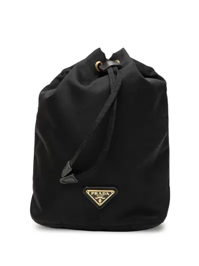 Pre-owned Prada 2000-2013 Tessuto Drawstring Pouch Bucket Bag In Black