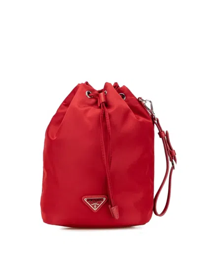Pre-owned Prada 2000-2013 Tessuto Drawstring Pouch Bucket Bag In Red