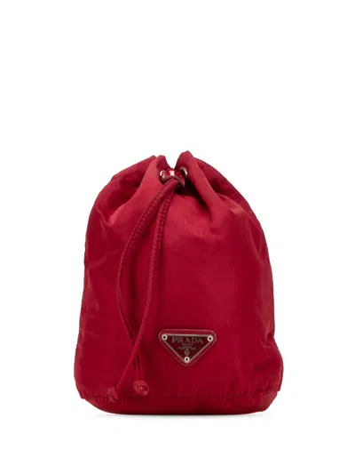 Pre-owned Prada 2000-2013 Tessuto Drawstring Pouch In Red