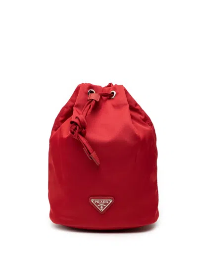 Pre-owned Prada 2000-2013 Tessuto Drawstring Pouch In Red