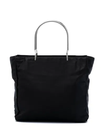 Pre-owned Prada 2000-2013 Tessuto Metal Handle Bag Tote Bag In Black