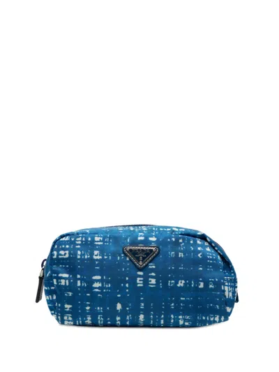 Pre-owned Prada 2000-2013 Tessuto Stampato Cosmetic Pouch In Blue