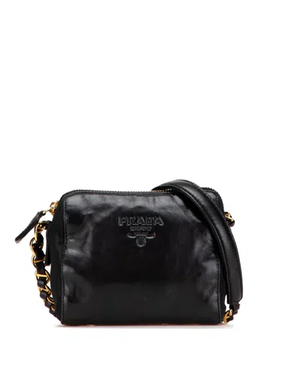 Pre-owned Prada 2000-2013 Tessuto Trimmed Nappa Chain Crossbody Bag In Black