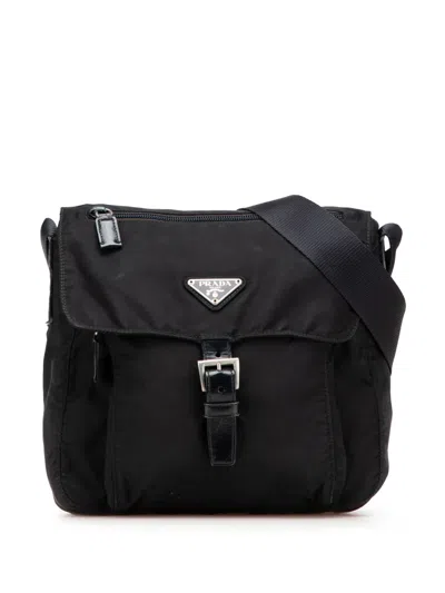 Pre-owned Prada 2000-2013 Tessuto Zip Buckle Messenger Bag Crossbody Bag In Black