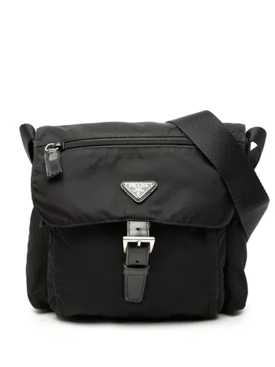 Pre-owned Prada 2000-2013 Tessuto Zip Buckle Messenger Bag Crossbody Bag In Black