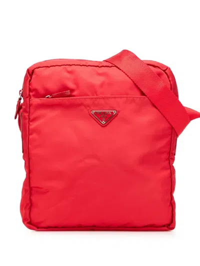 Pre-owned Prada 2000-2013 Tessuto Zip Top Crossbody Bag In Red