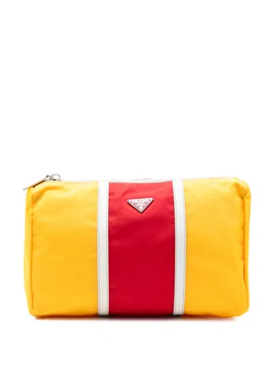 Pre-owned Prada 2000-2013 Tricolor Tessuto Zip Pouch In Yellow