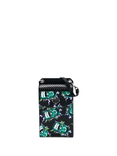 Pre-owned Prada 2000-2013 Universal Studios Saffiano Frankenstein Phone Holder Crossbody Bag In Black