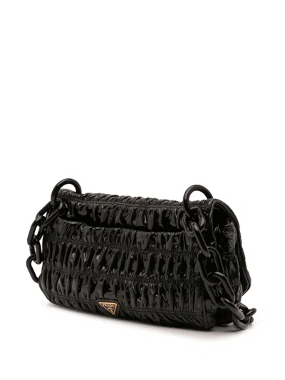 Pre-owned Prada 2000-2013 Vernice Gaufre Resin Chain Shoulder Bag In Black