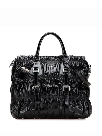 Pre-owned Prada 2000-2013 Vernice Gaufre Satchel In Black
