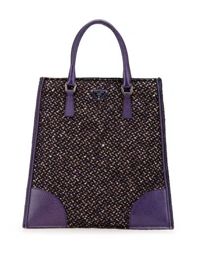 Pre-owned Prada 2000-2013 Vitello Trimmed Tweed Flat Tote Bag