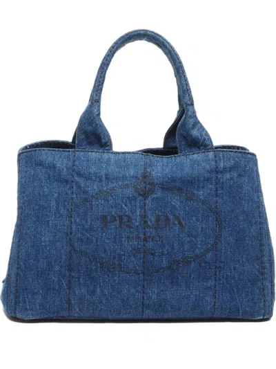 Pre-owned Prada 2000-2020 Canapa Denim M Tote Bag In Blue