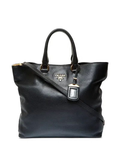 Pre-owned Prada 2000-2020 Daino Leather 2way Tote Bag In Black