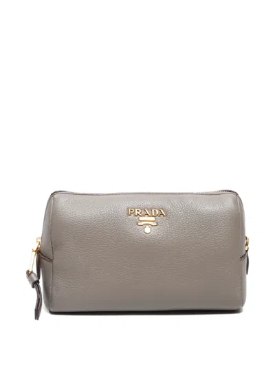 Pre-owned Prada 2000-2020 Logo-lettering Pouch Bag In Neutrals