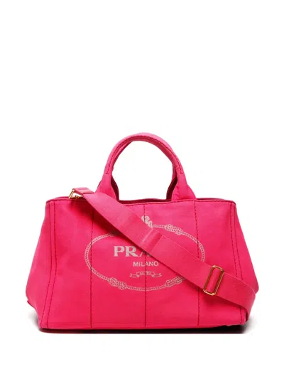 Pre-owned Prada 2000-2020 Medium Canapa Two-way Handbag In Pink