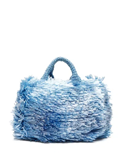 Pre-owned Prada 2000-2020 Raffia Grass Tote Bag In Blue