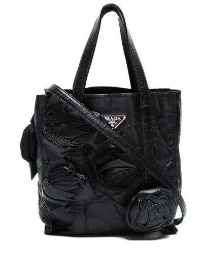 Pre-owned Prada 2000-2020s Flower Mini Bag In Black