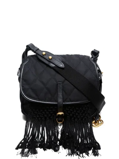 Pre-owned Prada 2000-2020s Fringe-detail Shoulder Bag In Black