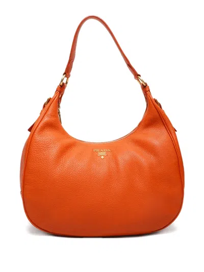 Pre-owned Prada 2000-2020s Leather Shoulder Bag In Orange