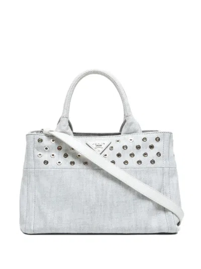 Pre-owned Prada 2000-2020s Mini 2way Canapa Studded Tote Bag In Gray