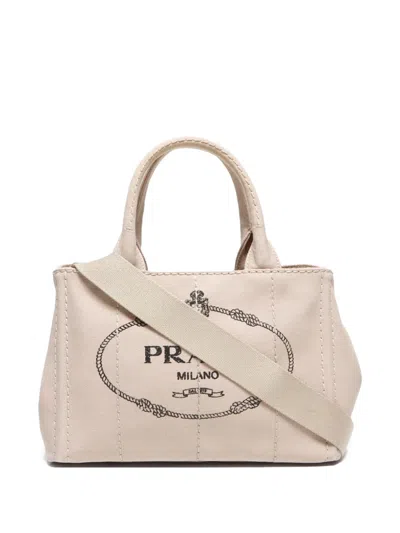 Pre-owned Prada 2000-2020s Small Canapa Two-way Handbagbag In 中性色
