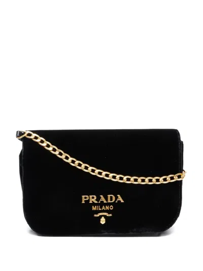 Pre-owned Prada 2000-2020s Velvet-finish Crossbody Bag In Black