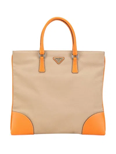 Pre-owned Prada 2000-2023 Cinghiale Trimmed Canapa Tote Bag In Brown
