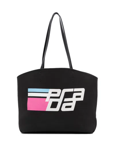 Pre-owned Prada 2000-2024 Canapa Racing Logo Shopping Tote Bag In Black