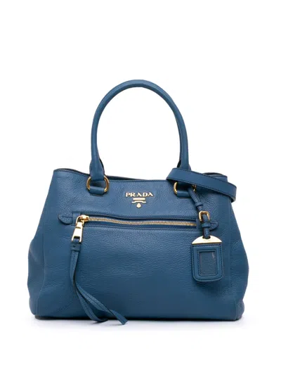 Pre-owned Prada 2000-2024 Medium Vitello Daino Open Convertible Tote Satchel