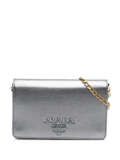Pre-owned Prada 2000-2024 Metallic Saffiano Lux Wallet On Chain Crossbody Bag