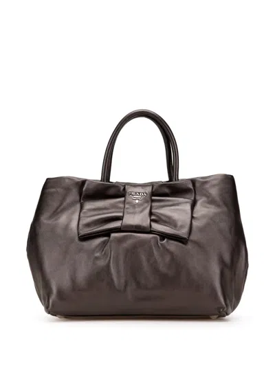 Pre-owned Prada 2000-2024 Nappa Fiocco Bow Tote Bag In Brown