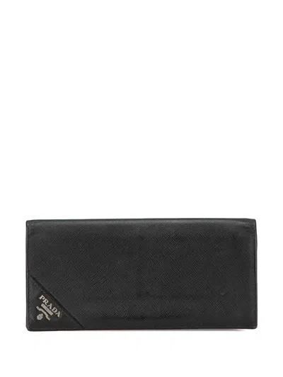 Pre-owned Prada 2000-2024 Saffiano Bifold Wallet Long Wallets In Black