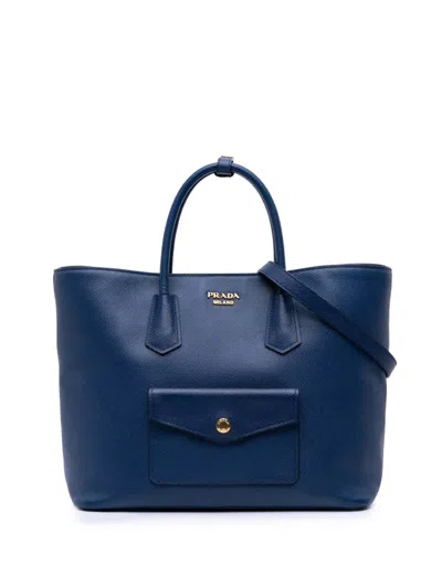 Pre-owned Prada 2000-2024 Saffiano Cuir Front Pocket Convertible Tote Satchel