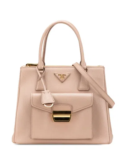 Pre-owned Prada 2000-2024 Saffiano Lux Front Pocket Galleria Double Zip Satchel In Pink