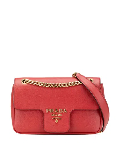 Pre-owned Prada 2000-2024 Saffiano Pattina Chain Crossbody Bag In Red