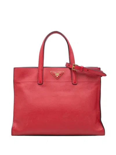 Pre-owned Prada 2000-2024 Saffiano Soft Triple Pocket Tote Satchel In Red