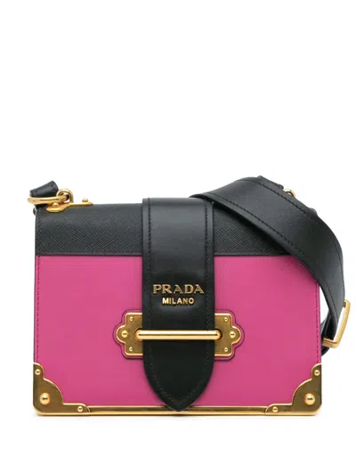 Pre-owned Prada 2000-2024 Saffiano Trimmed City Calf Cahier Crossbody Bag In Pink