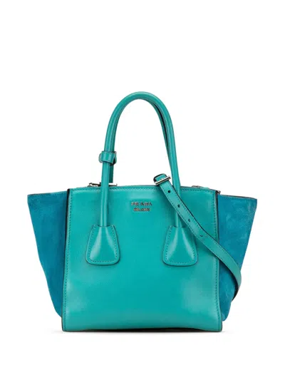 Pre-owned Prada 2000-2024 Scamosciato Trimmed Glace Calf Twin Pocket Satchel In Blue