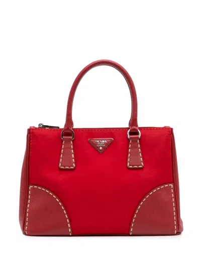 Pre-owned Prada 2000-2024 Small Saffiano Trimmed Tessuto Hand Stitched Galleria Double Zip Tote Satchel
