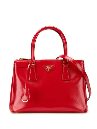 Pre-owned Prada 2000-2024 Small Saffiano Vernice Galleria Double Zip Satchel In Red
