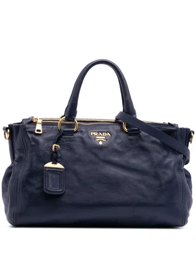 Pre-owned Prada 2000-2024 Soft Calf Double Zip Convertible Tote Satchel