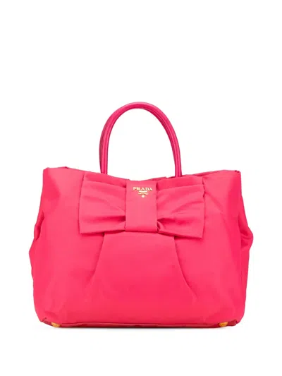 Pre-owned Prada 2000-2024 Tessuto Fiocco Bow Tote Bag In Pink