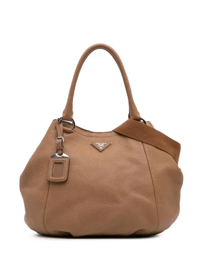 Pre-owned Prada 2000-2024 Vitello Daino Open Convertible Tote Satchel