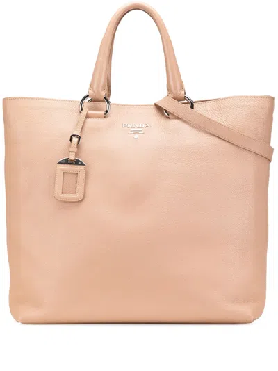 Pre-owned Prada 2000-2024 Vitello Daino Open Convertible Tote Satchel In Brown