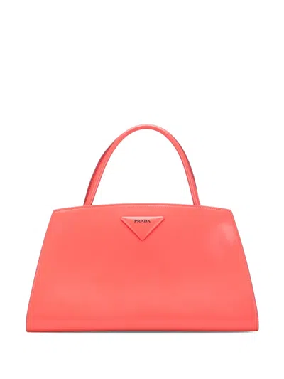 Pre-owned Prada 2000-2025 Brushed Leather Architectural Line Horizontal Bag Handbag In Pink