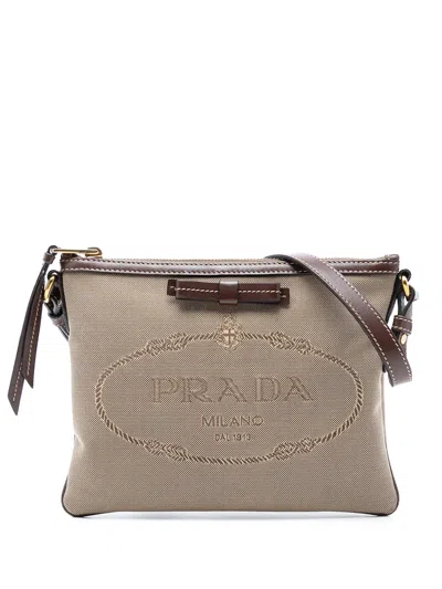 Pre-owned Prada 2000-2025 Canvas Canapa Logo Bow Crossbody Bag In Brown