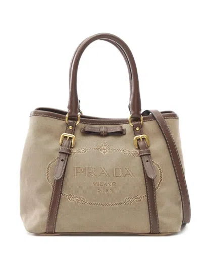Pre-owned Prada 2000-2025 Canvas Canapa Logo Bow Satchel In Brown